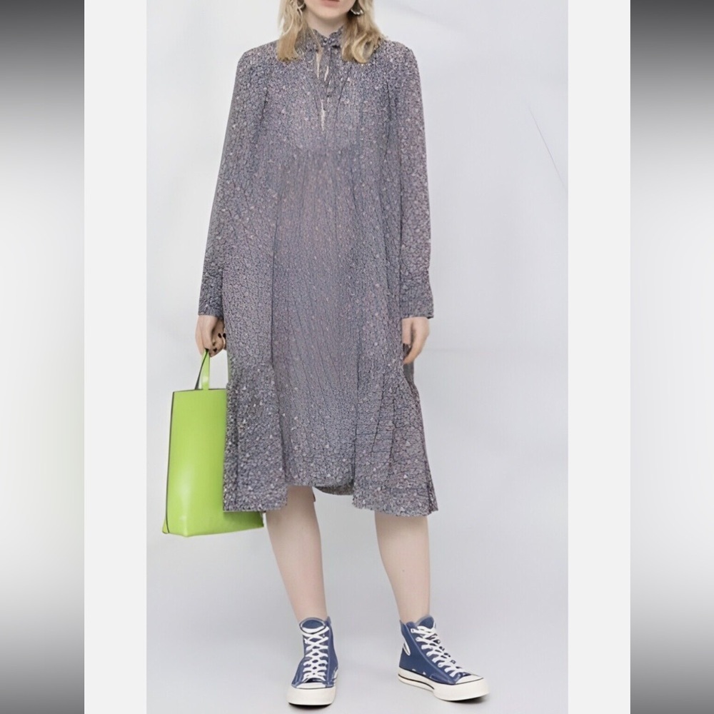 NWOT Ganni AOP Floral Oversized Crepe Midi Dress Moonlight Mauve Size EU 36 US 4 - Picture 9 of 15